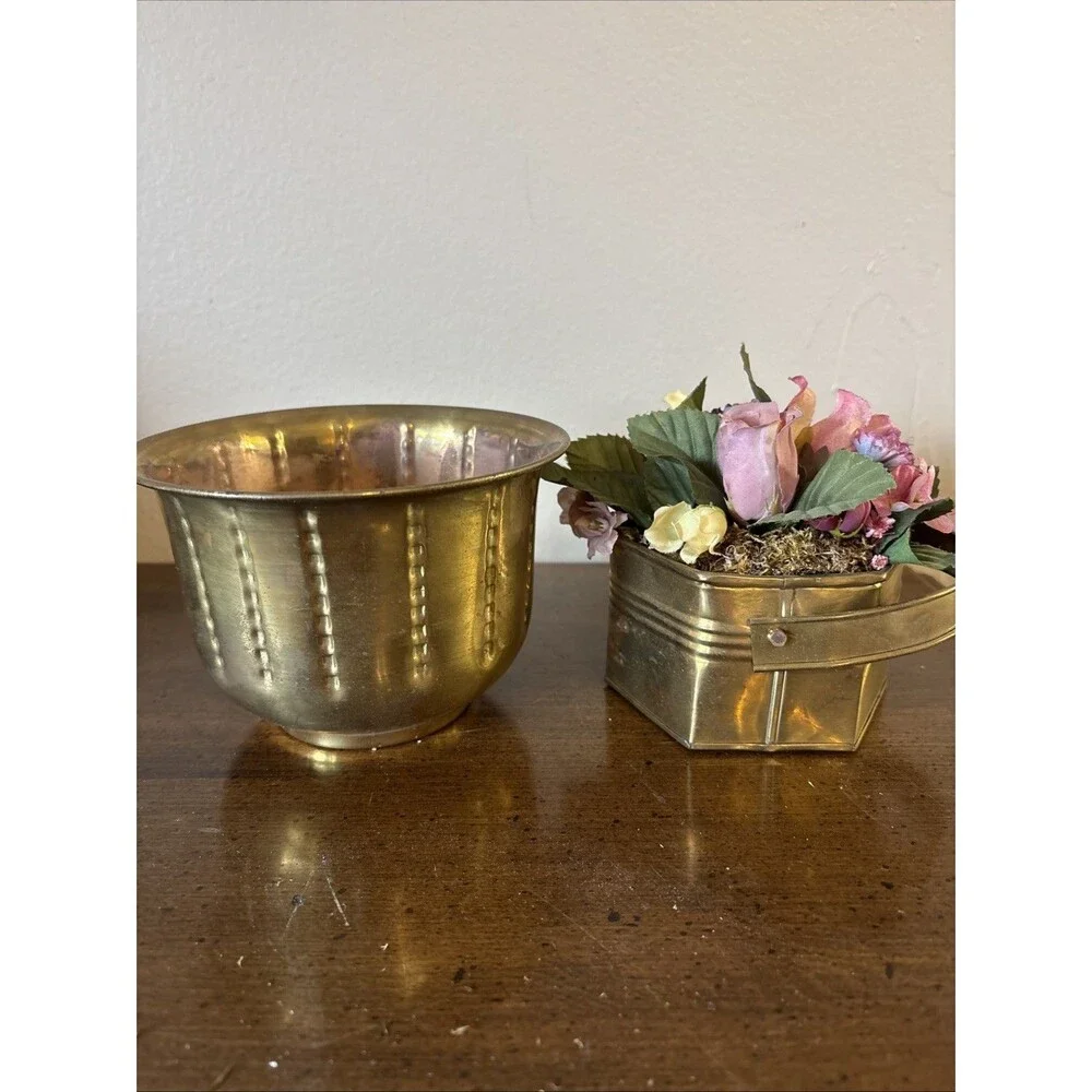 India Brass Pots/ Planters (2) MCM Cottagecore Classic Elegance Vintage